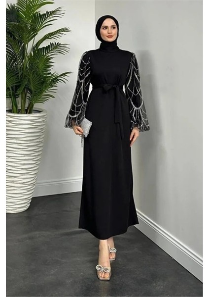 Angelica Kolları Simli Tesettür Abiye- Siyah fiyatları