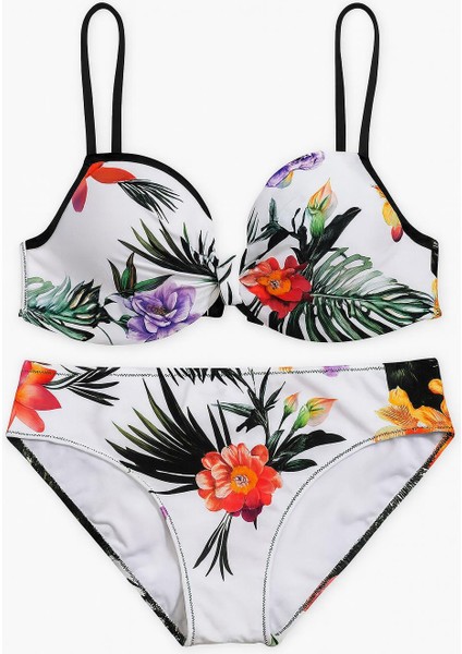 Kadın Tropikal Desenli Bikini Takımı – Çiçekli Yaz Modeli 0206 B