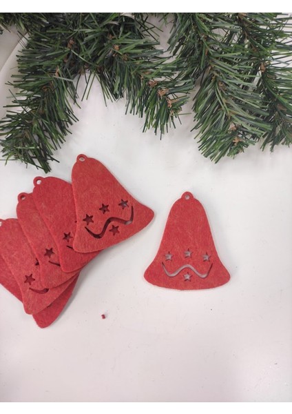 Kırmızı Çan Keçe Yılbaşı Ağacı Süsü 10'lu Set, Sıcak ve Şık Dekorasyon Malzemesi