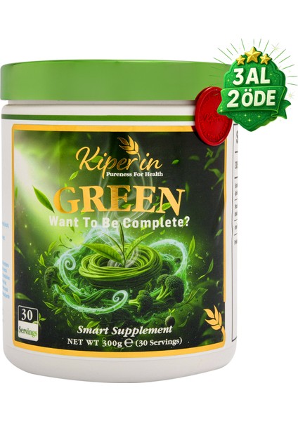 Green | Detoks | Spirulina, Yeşil Çay, Brokoli Ekstresi, Prebiyotik (Inülin) | 30 Günlük