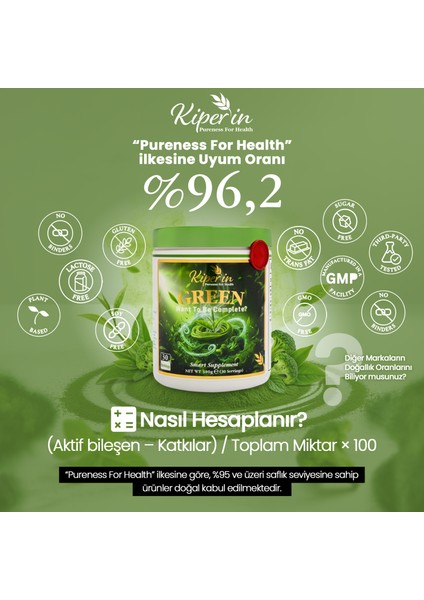 Green | Detoks | Spirulina, Yeşil Çay, Brokoli Ekstresi, Prebiyotik (Inülin) | 30 Günlük