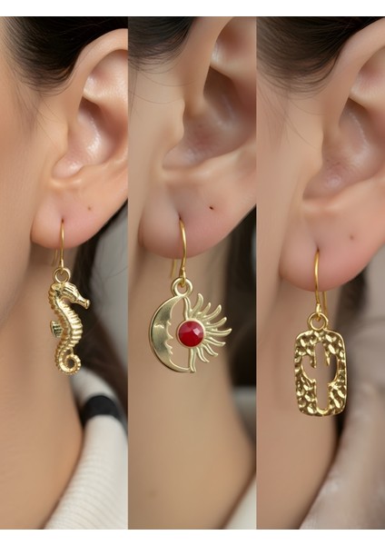 Trend Sembol Figürlü 3’lü Kadın Küpe Set