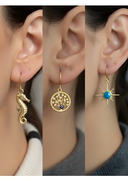 Trend Sembol Figürlü 3’lü Kadın Küpe Set