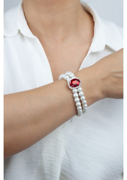 Kristal Taşlı Cam Inci Çift Sıralı Bileklik