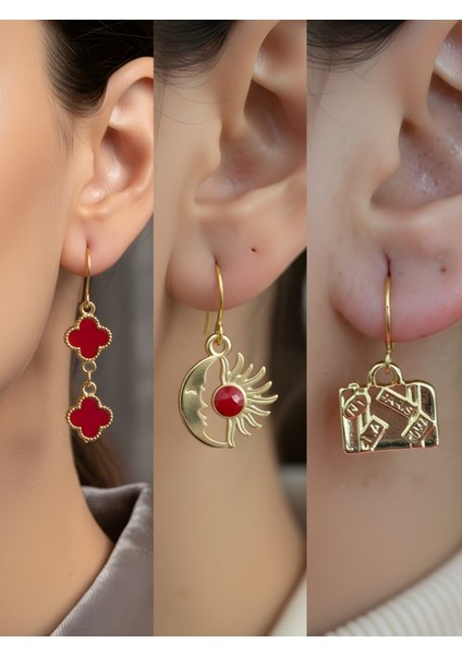 Trend Sembol Figürlü 3’lü Kadın Küpe Set