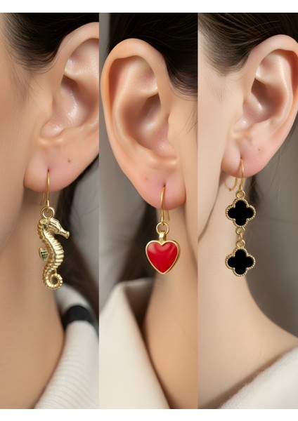 Trend Sembol Figürlü 3’lü Kadın Küpe Set