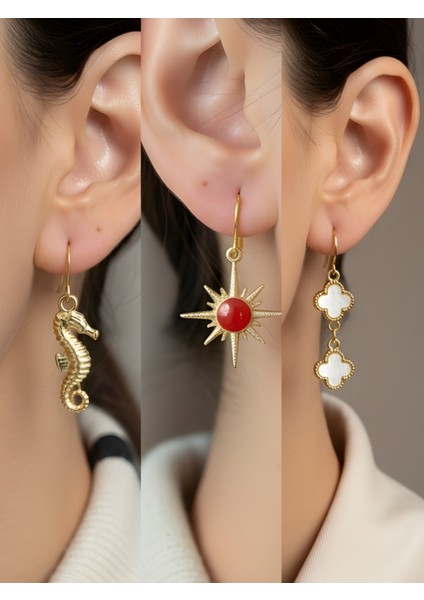 Trend Sembol Figürlü 3’lü Kadın Küpe Set