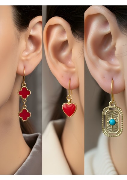 Trend Sembol Figürlü 3’lü Kadın Küpe Set