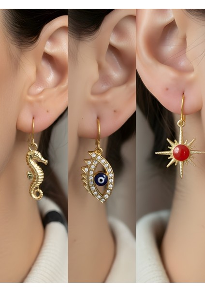 Trend Sembol Figürlü 3’lü Kadın Küpe Set