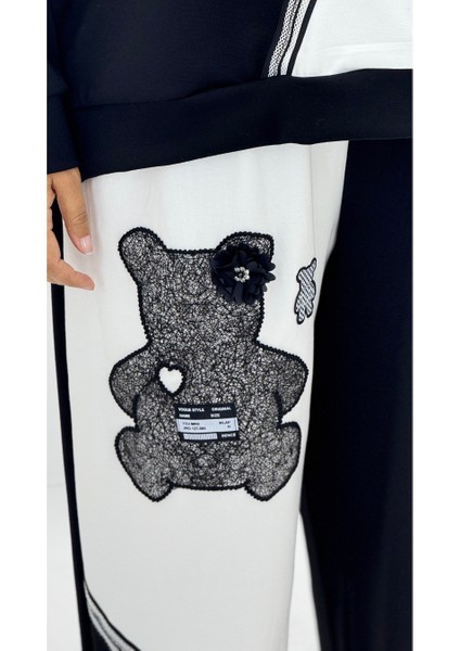 Büyük Beden Pamuklu Siyah Beyaz Ayıcık Desenli Bluz Eşofman Oversize Kadın Takım indirimleri