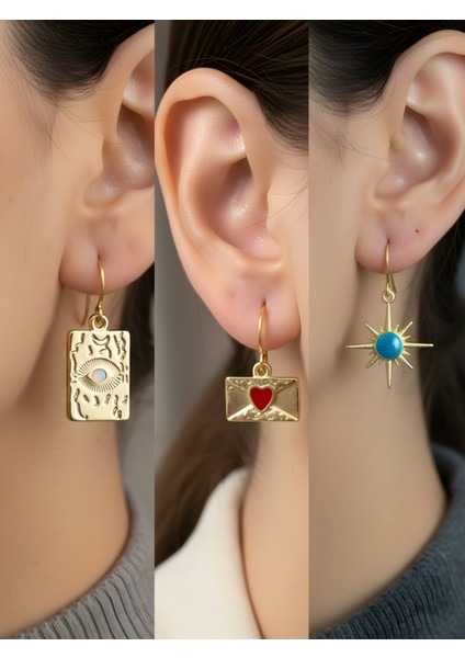 Göz Zarf Mavi Yıldız 3’lü Sembol Kadın Küpe Set