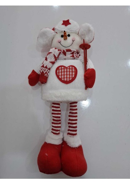 Yumuşak Noel Kardan Adam Dekoratif Figür 42CM, Kırmızı Renkli, Sevimli ve Şık Tasarım