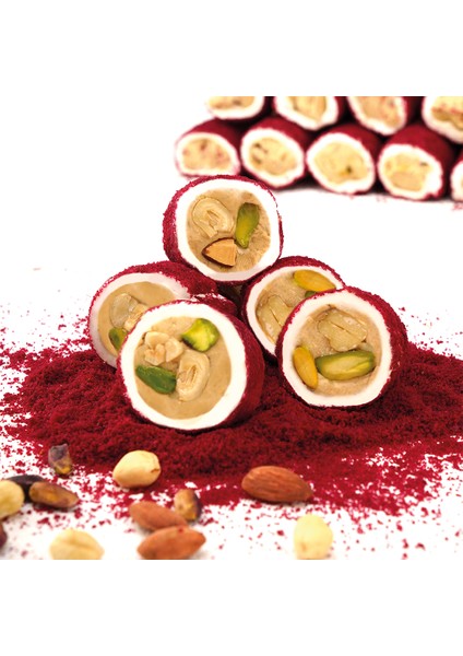 Hürrem Sultan Kadife Kırmızı, Antep Fıstıklı, Fındıklı, Bademli Dolma Lokum 600G