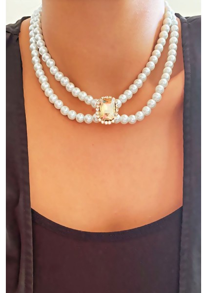 Çift Sıralı Abiye Inci Choker Kolye