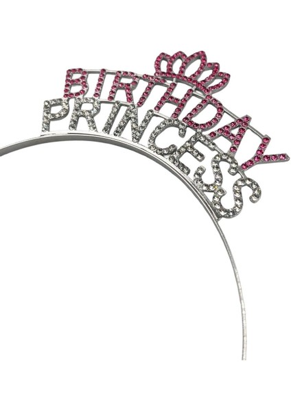 Taç Metal Taşlı Birthday Princess Gümüş-Pembe