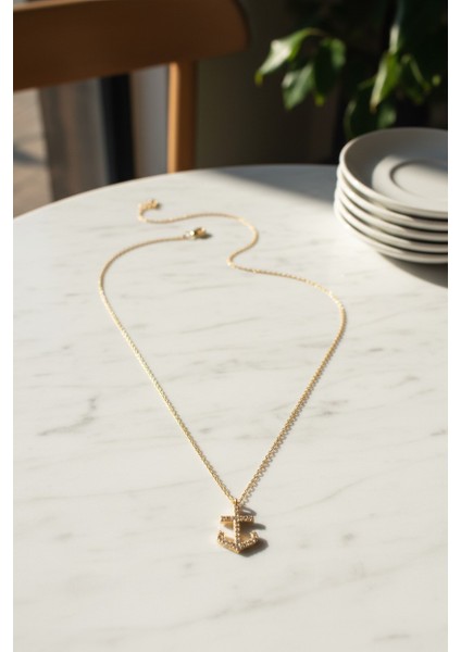 Çapa Figürlü Zirkon Taşlı 14 Ayar Altın Kolye fiyatları