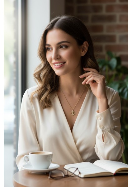 Çapa Figürlü Zirkon Taşlı 14 Ayar Altın Kolye modelleri