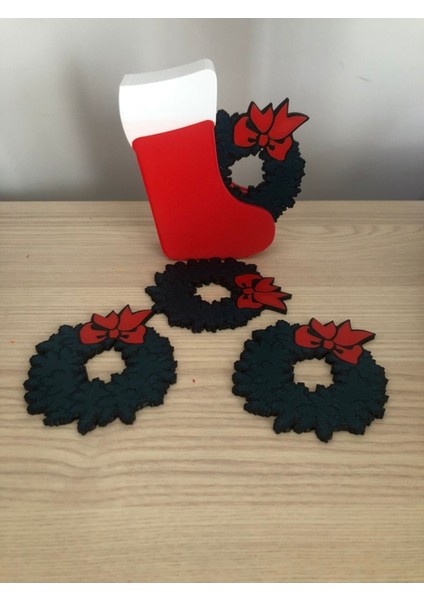 Yılbaşı Temalı 4'lü Bardak Altlığı ve Stant Seti, Şık ve Kullanışlı Tasarım