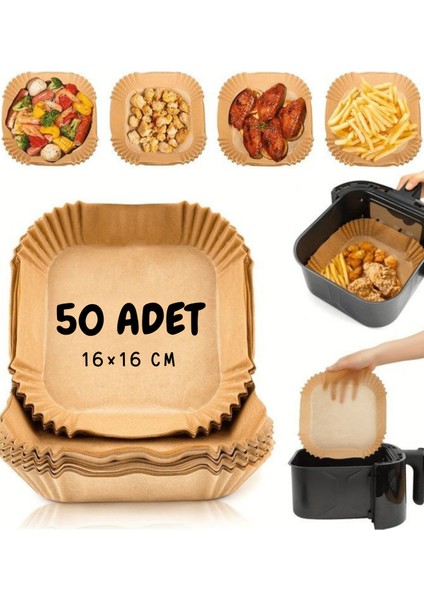 Airfryer Uyumlu Pişirme Kağıdı 50'li | 16X16 cm | Yağ Geçirmez - Pratik Kullanım Kare