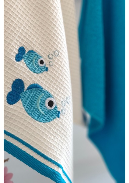 2’li Nakışlı Mutfak Havlusu - %100 Pamuk Balık Desenli - 40X60 cm - Mavi fiyatları