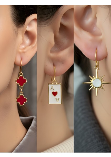 Trend Sembol Figürlü 3’lü Kadın Küpe Set