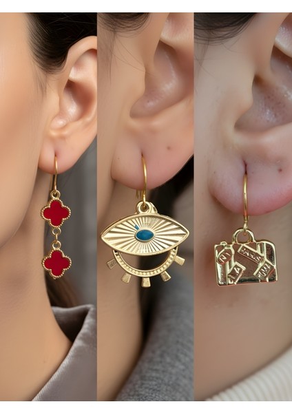 Trend Sembol Figürlü 3’lü Kadın Küpe Set