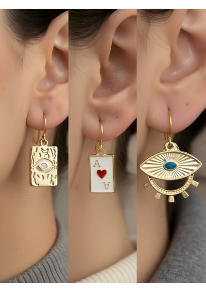 Göz Kupa As Büyük Nazar 3’lü Sembol Kadın Küpe Set