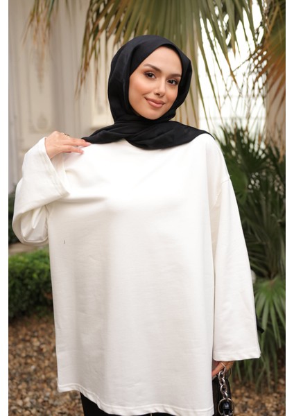 Ekru Bisiklet Yaka Oversize Penye Sweat indirimleri