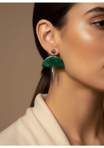 Yarım Daire Form Sallantılı Altın Detaylı Kadın Küpe