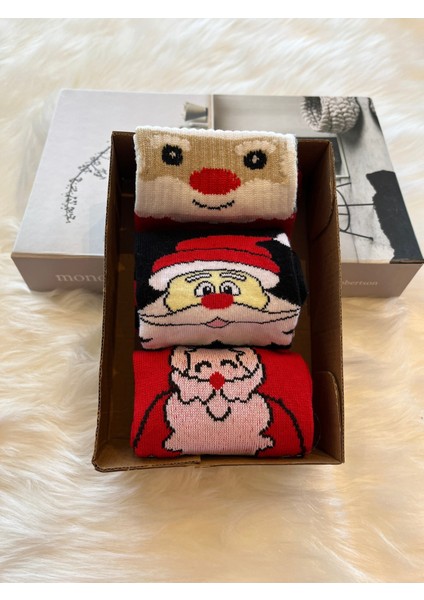 3 Çift Yılbaşı Noel Temalı Renkli Çorap Seti, Şık ve Eğlenceli Kombinler