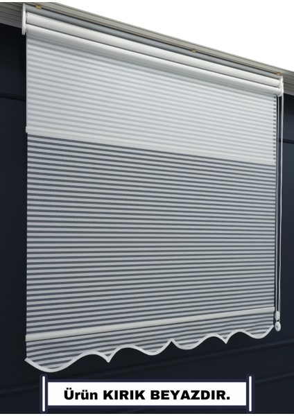 Çift Mekanizmalı Jaluzi Görünümlü Tül+Stor Güneşlik Perde – Çiftli Sistem - 2 Perde Tek Ürün!