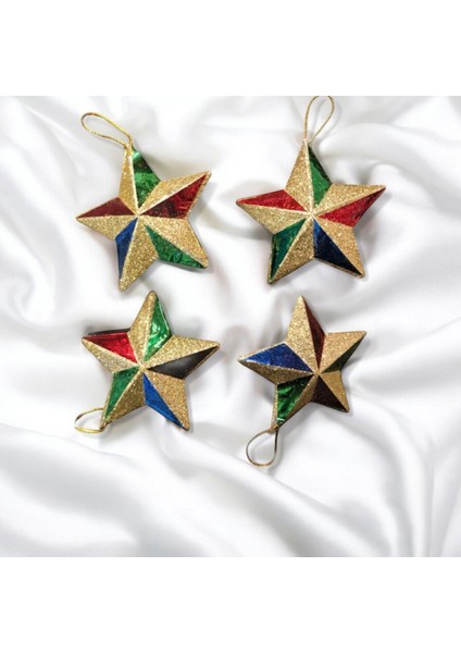 Yıldız Çam Ağacı Süsü 4'lü, 7 Cm, Parlak Sarı Renkli Noel Dekorasyonu fiyatları