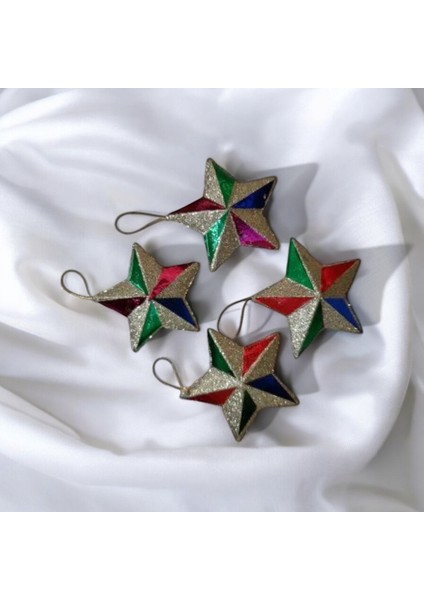 Yıldız Çam Ağacı Süsü 4'lü, 7 Cm, Parlak Sarı Renkli Noel Dekorasyonu modelleri