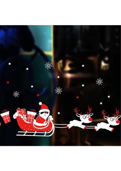 Yılbaşı Temalı Renkli Noel Baba ve Geyikler Elektrostatik Stickerleri