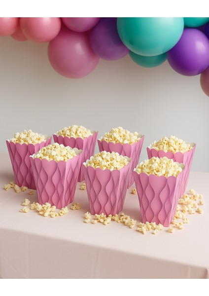 Mısır Kutusu Pop Corn Kutusu Dalgalı Pembe Desenli / 8 Parça