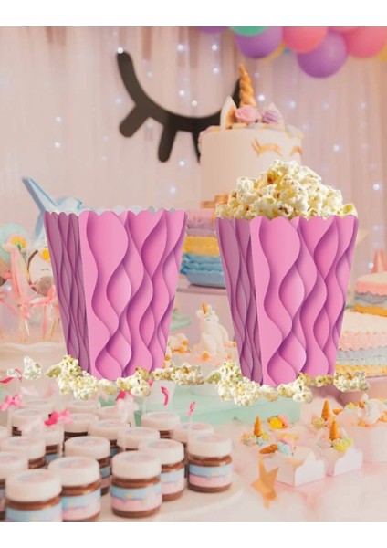 Mısır Kutusu Pop Corn Kutusu Dalgalı Pembe Desenli / 8 Parça fırsatları