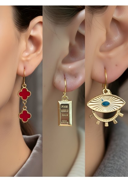 Trend Sembol Figürlü 3’lü Kadın Küpe Set