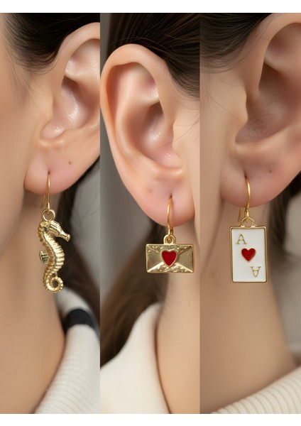 Trend Sembol Figürlü 3’lü Kadın Küpe Set