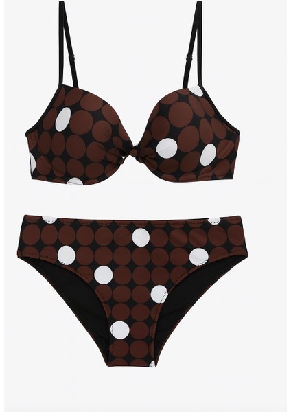 Kadın Kahverengi Puantiye Desenli Bikini Takımı 0206