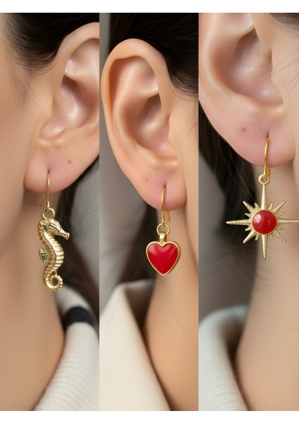 Trend Sembol Figürlü 3’lü Kadın Küpe Set