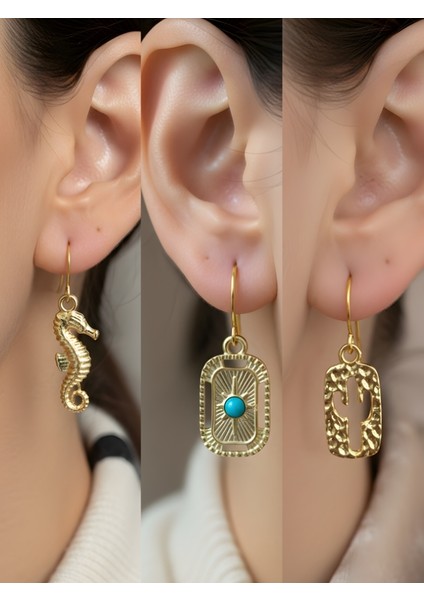 Trend Sembol Figürlü 3’lü Kadın Küpe Set