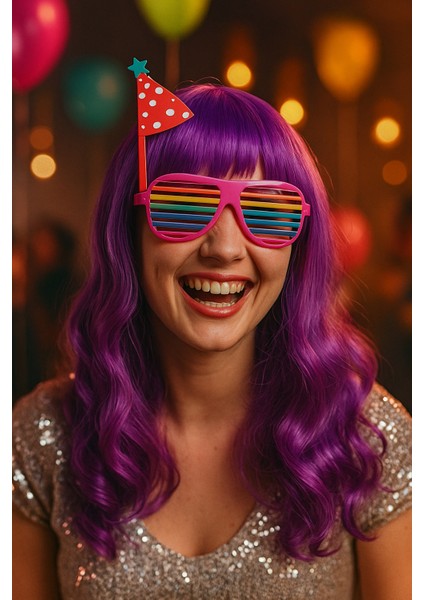 Peruk Saç Uzun Kahküllü 50 cm Mor indirimleri