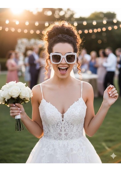 Parti Gözlük Çerçevesi Taşlı Beyaz Kare Lüks Parti Aksesuarı modelleri