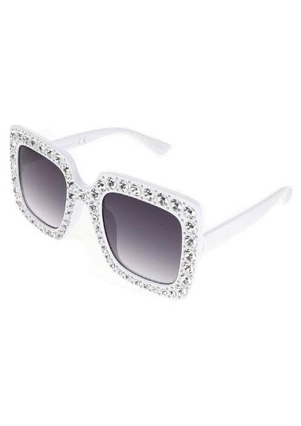 Parti Gözlük Çerçevesi Taşlı Beyaz Kare Lüks Parti Aksesuarı fırsatları