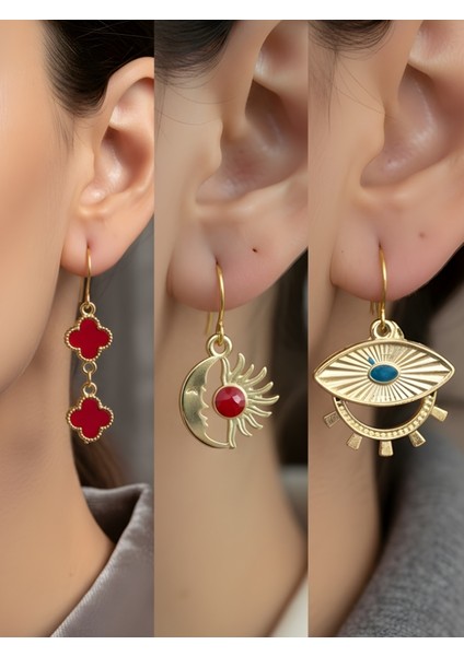 Trend Sembol Figürlü 3’lü Kadın Küpe Set