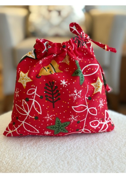Çan Desenli Noel Temalı Keten Bez Kese ve Puantiyeli Yılbaşı Çorap Seti fırsatları