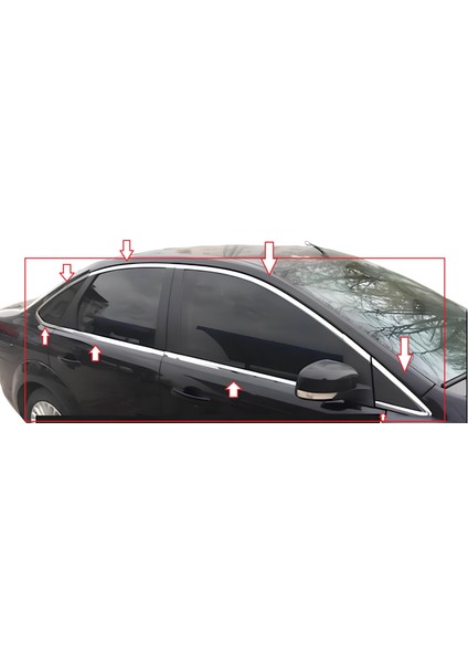 Ford Focus 2 Sedan Cam Çerçevesi 12 Parça 2005-2011 Komple Set Paslanmaz modelleri
