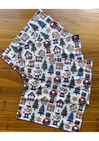 Nutcracker 3D Efektli Yılbaşı Desenli Amerikan Servis/supla 4'lü Set