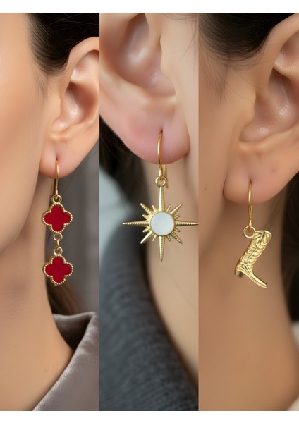 Trend Sembol Figürlü 3’lü Kadın Küpe Set