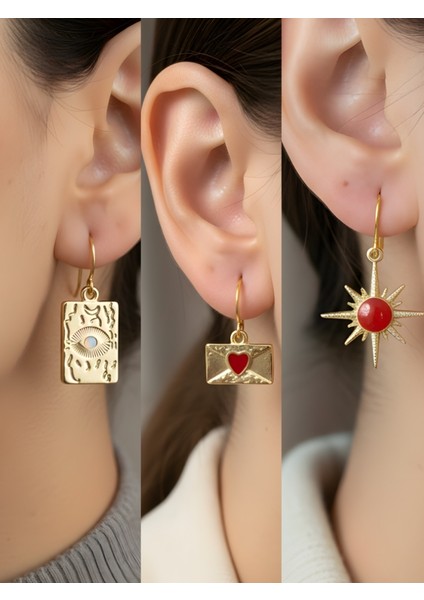 Göz Zarf Yıldız 3’lü Sembol Kadın Küpe Set